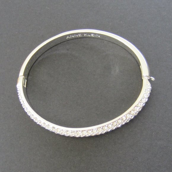 Anne Klein Silver Tone Pave Set Crystal Bangle - Picture 7 of 9